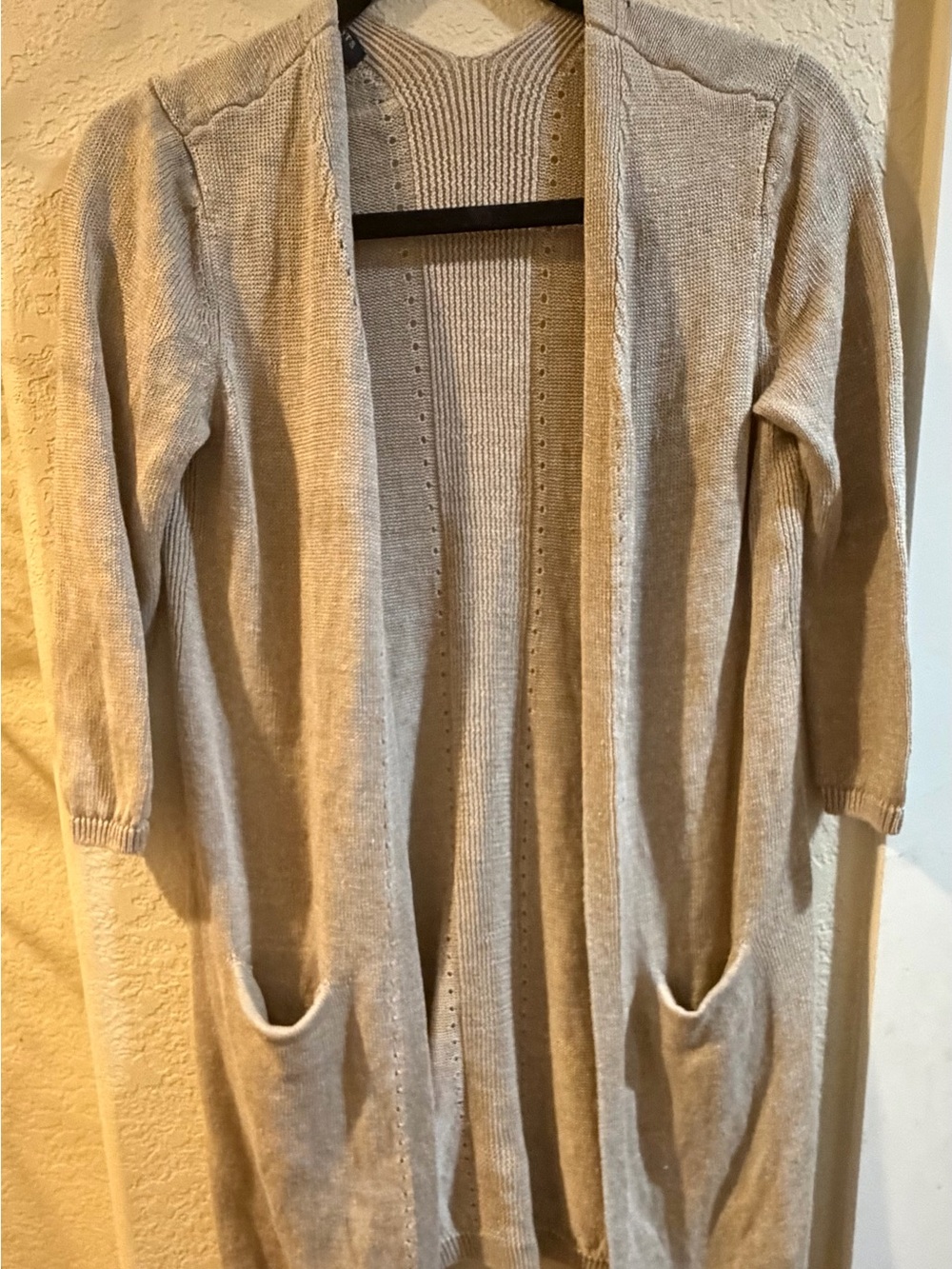 Talbots Light Taupe Open-Front Long Cardigan with Pockets